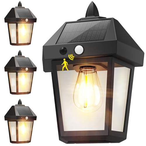 DERAYSION 4 Pack Solar Porch Lights Outdoor, Solar Wall Lights Outdoor