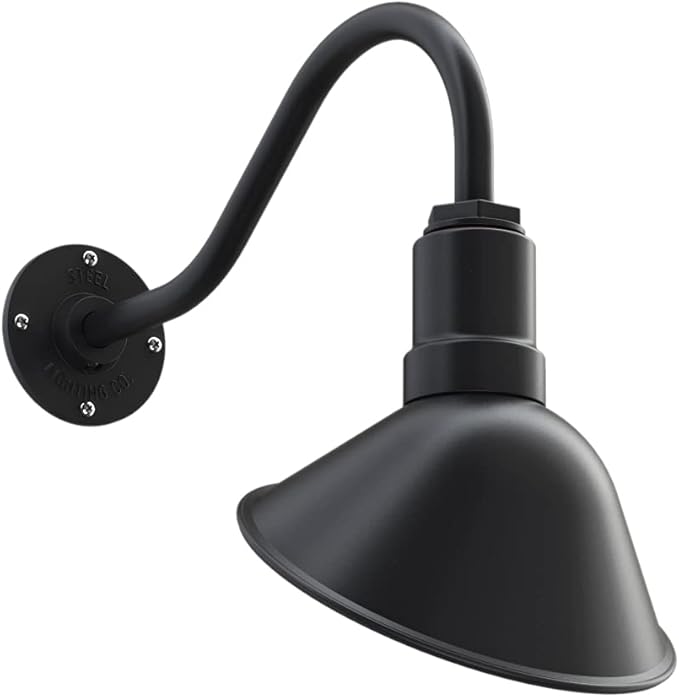 Steel Lighting Co. Made in America Venice Store Sign Light | for Outdoor Restaurant Accent Wall | 9 inch Dome | 16 inch Gooseneck | Matte Black Exterior/White Interior