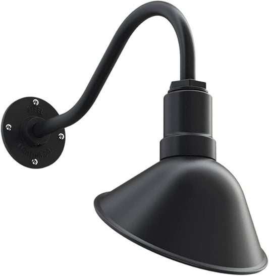 Steel Lighting Co. Made in America Venice Store Sign Light | for Outdoor Restaurant Accent Wall | 9 inch Dome | 16 inch Gooseneck | Matte Black Exterior/White Interior