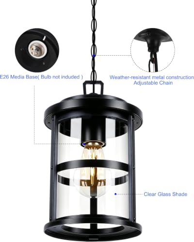 UFOND Outdoor Pendant Lantern,Aluminum Pendant Light Black Finish for Porch