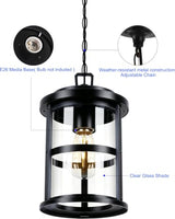 UFOND Outdoor Pendant Lantern,Aluminum Pendant Light Black Finish for Porch