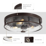 16 Inch Large Flush Mount Ceiling Light Fixture with Seeded Glass, Bronze