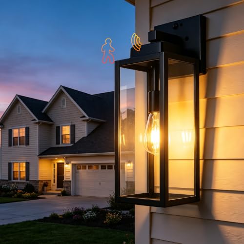 19 Inch Motion Sensor Dawn to Dusk Outdoor Sensor Light Fixture Waterproof Porch Lights Anti-Rust Exterior Wall Mount Light Outdoor Wall Lantern for Patio Front Door Garage