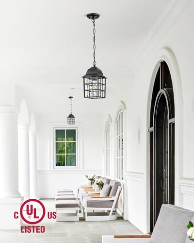 VIANIS Outdoor Pendant Lights, Black Outdoor Lanterns for Front Porch