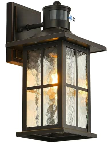 FLEDAVID Motion Sensor Porch Light Black Dusk to Dawn Outdoor Wall Lantern