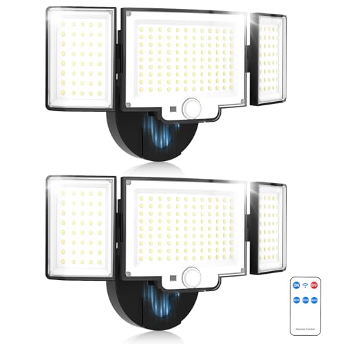 2 Pack Motion Sensor Outdoor Lights with Remote, 4200LM LED Security Light