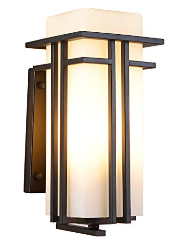 Large Outdoor Wall Lights 15.35" H x 6.7" W, Waterproof Wall Lantern Exterior Light Fixture for Entryways Yards Garage Front Porch, Metal Frame with Frosted Glass, Black (Large)