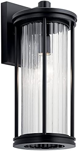 Kichler Barras 16" 1 Light Outdoor Wall Light with Clear Ribbed Glass in Black | Lumora