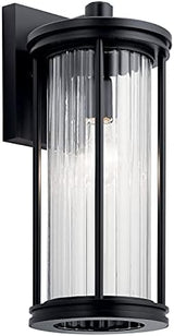 Kichler Barras 16" 1 Light Outdoor Wall Light with Clear Ribbed Glass in Black | Lumora