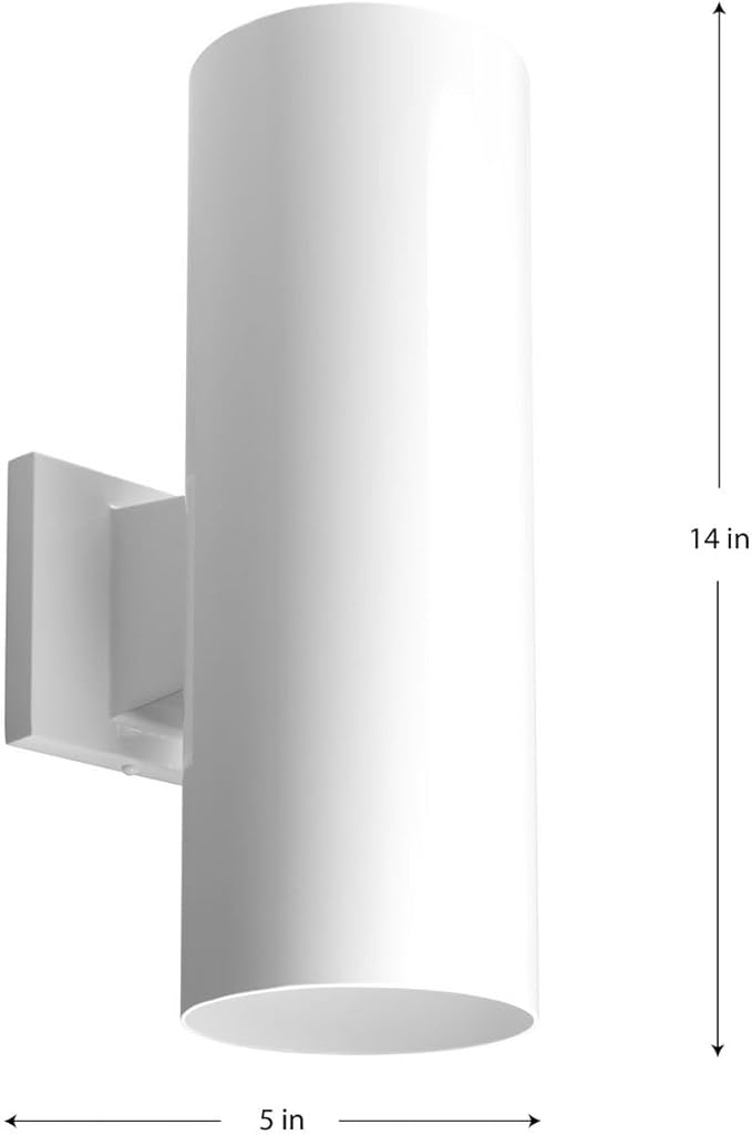 Progress Lighting 5-Inch Cylinder Outdoor Wall Sconce, 2-Light Modern Wall Mount Up and Down Lights, Interior and Exterior Lighting for Home or Porch, Aluminum Construction, White (P5675-30)