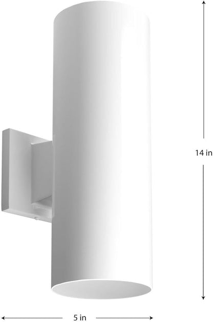 Progress Lighting 5-Inch Cylinder Outdoor Wall Sconce, 2-Light Modern Wall Mount Up and Down Lights, Interior and Exterior Lighting for Home or Porch, Aluminum Construction, White (P5675-30)