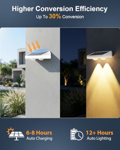 Solar Fence Lights Outdoor ,3000/4500/6000K 13 Mode, 16 Pack Fence Lights Solar Powered with Ultra-Bright Lens IP65 Waterproof,Solar Wall Light for Backyard/Step/Patio/Deck/Stair/Railings(White)