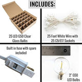 Hometown Evolution, Inc. G50 2" LED Filament Outdoor Patio String Lights with 0.6 Watt Light Bulbs (G50 LED - White | Lumora