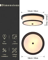 12 inch Flush Mount Ceiling Light, 2-Light Close to Ceiling Light Fixtures with Black Finish for Bathroom Bedroom Kitchen Hallway (Black)