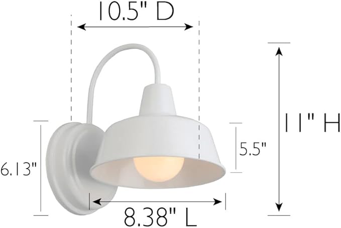 Design House Mason Farmhouse Gooseneck Barn Light, Outdoor Exterior Porch or Patio Wall Light Fixture, White, 8 Inch Diameter, 1-Pack, 579359