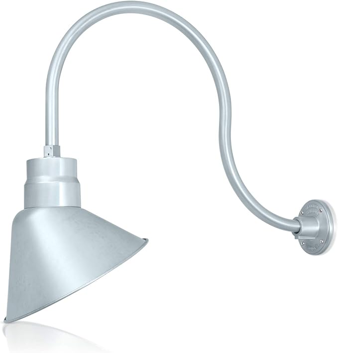12in. Galvanized Finish Angle Shade Gooseneck Sign Light Fixture with 24in. Long Extension Arm - Wall Sconce | Lumora