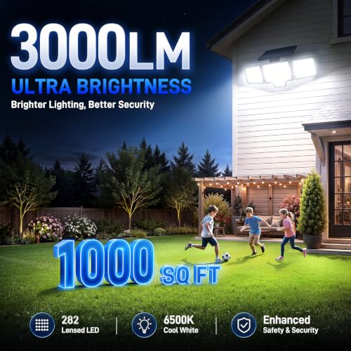 Solar Motion Sensor Lights Outdoor, 3000LM 282 LEDs Security Lights, 2 Pack