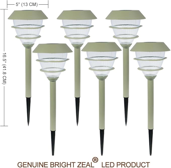 Bright Zeal 6-Pack 16.5" Solar Stake Lights Outdoor Waterproof - Warm White LED Decorative Lights for Pathway Patio Yard - Landscape Lamps for Sidewalk Decor