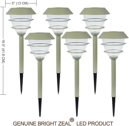Bright Zeal 6-Pack 16.5" Solar Stake Lights Outdoor Waterproof - Warm White LED Decorative Lights for Pathway Patio Yard - Landscape Lamps for Sidewalk Decor