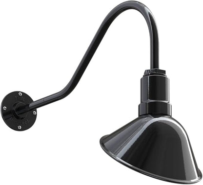 Steel Lighting Co. Venice Store Sign Light | for Outdoor Restaurant Accent Wall | 9 inch Dome | 23 inch Gooseneck | Made in America | Black Exterior/White Interior