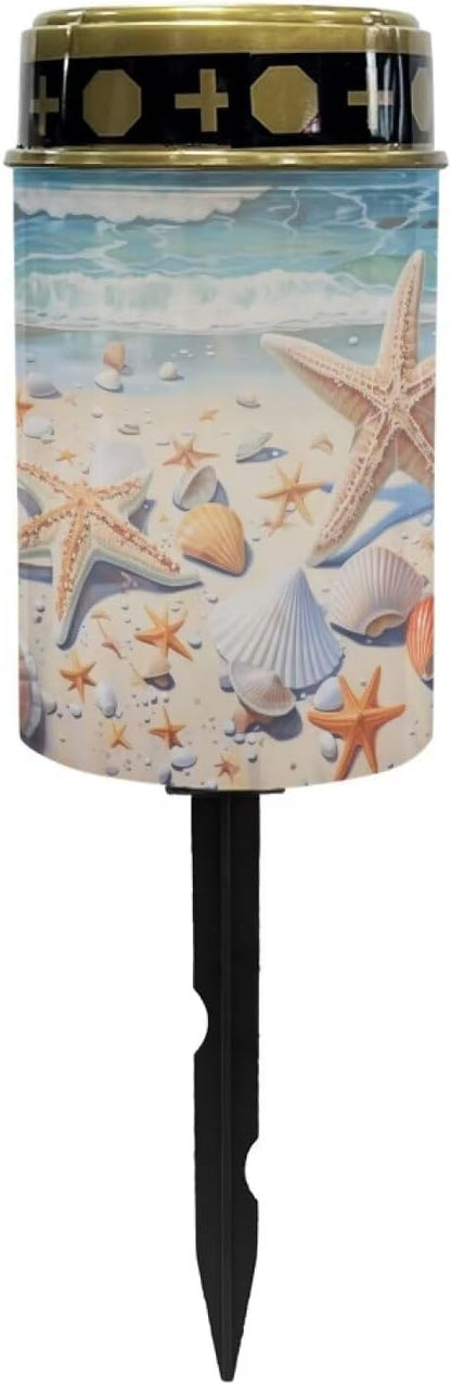 ZOUTAIRONG Solar Light for Cemetery Grave Solar Garden Lights Solar Lights Outdoor Pathway Solar Pathway Lights Outdoor Cemetery Solar Lights for Grave Solar Lights Beach Starfish Print