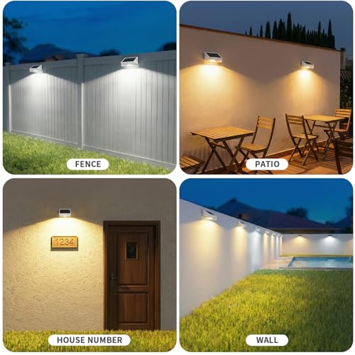 Solar Fence Lights 16 Pack, Outdoor Solar Lights with 3 Color Temperatures, IP65 Waterproof Wide-Angle LED Lighting for Fence, Patio, Yard, Deck, Wall, Garden (White)