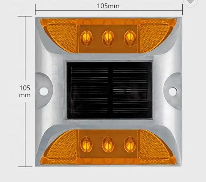 Solar Driveway Ultra Bright Lights Dock Deck Lights Wireless Solar Powered Waterproof Outdoor Warning Step Lights for Driveway Pathway Metal Ground 6 LED Light 3 Each Side Yellow Color (Pack of 2)