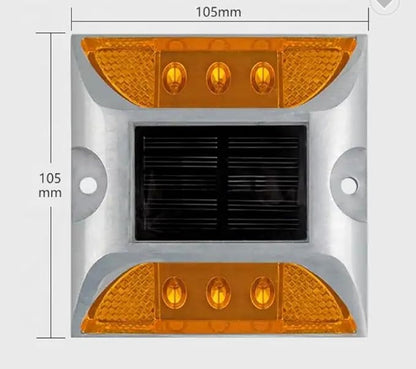 Solar Driveway Ultra Bright Lights Dock Deck Lights Wireless Solar Powered Waterproof Outdoor Warning Step Lights for Driveway Pathway Metal Ground 6 LED Light 3 Each Side Yellow Color (Pack of 2)