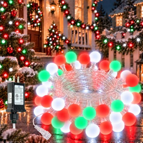 Connectable 100LED 43FT Red White and Green Christmas String Lights Indoor