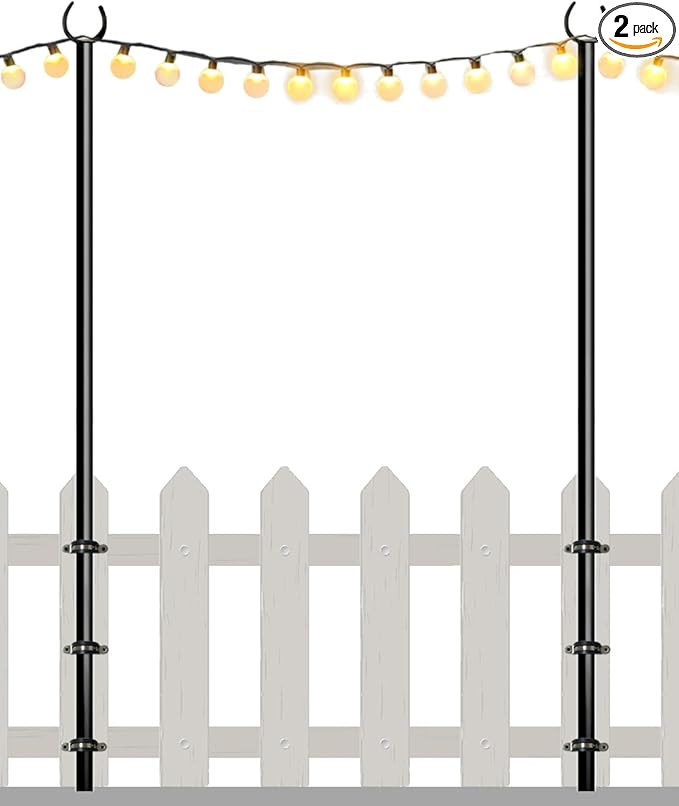 10FT String Light Poles for Outdoor, Heavy Duty Metal Lighting Stand Pole for Deck Fence Railing Backyard Patio | Lumora