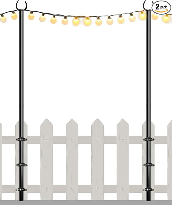 10FT String Light Poles for Outdoor, Heavy Duty Metal Lighting Stand Pole for Deck Fence Railing Backyard Patio | Lumora