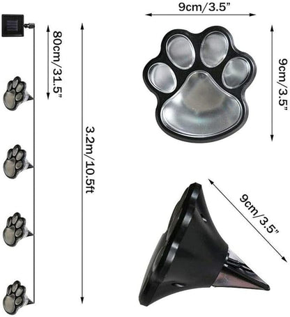 4 Solar Dog Animal Paw Print Lights Garden Statue Lantern Led Path 3" Light Lamp for Outdoor Garden Path Landscape Walkway Yard (Cool White)