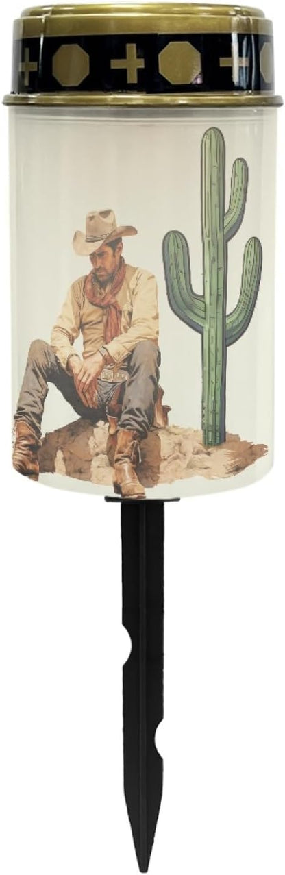 Western Cowboy Cemetery Lights for Grave,Solar Pathway Lights Outdoor Solar Garden Light Solar Powered Lantern Landscape Lighting Yard Patio Driveway Light Solar Outdoor Flameless Lights