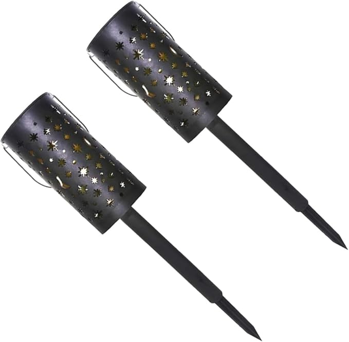 Zerodeko Solar Wrought Iron Lawn Plug Lights 2pcs, Hollow Star and Moon Landscape Garden Path Lights, Solar Powered Waterproof Outdoor Decorative Projection Lamps for Patio Yard