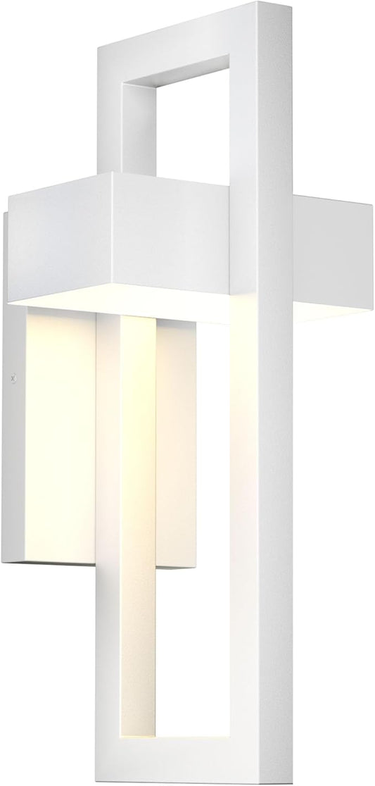 LamQee Modern Outdoor Wall Lights 3000K Integrated LED Outdoor Wall Sconces Lighting, Contemporary Exterior Lighting Fixtures Outside Wall Mount Lights for House Porch Front Door Garage, Matte White