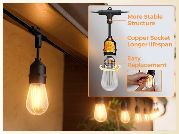 XMCOSY+ S14 12V Smart Warm White Plastic Bulbs S14 Smart Outdoor Patio String Lights
