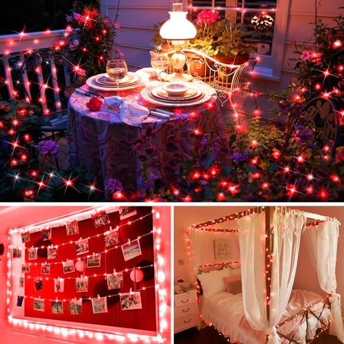 KNONEW 400FT 1200LED Green Wire Outdoor Fairy Lights Plug in Red Christmas
