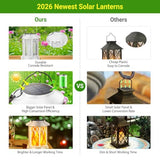 KOOPER 6 Pack Solar Lantern Outdoor Lights, Upgraded Flickering Flame Solar Lanterns Outdoor Waterproof, Auto ON/Off Lanterns Decorative Outdoor, Hanging Lantern for Yard Patio Garden Decor (White)