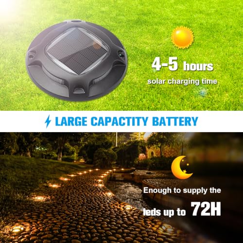VOLISUN Solar Driveway Lights Dock Marine Lights 4 Pack,2 Colors in 1,Outdoor LED Deck Lights,Solar Powered Waterproof Warning Step Lights for Driveway Sidewalk Pathway (White/Warm White)