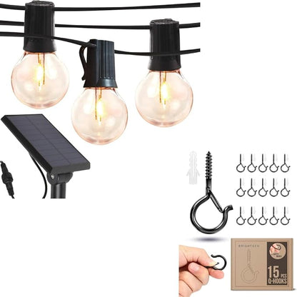 Brightech Bundle Ambience Pro Solar Powered LED Outdoor String Lights - 27 Ft 1W, Warm White String Light Screw Hooks