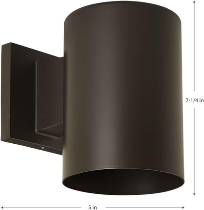 Progress Lighting 5-Inch Cylinder Outdoor Wall Sconce, 1-Light Modern Wall Mount Light, Interior and Exterior Lighting for Home or Porch, Aluminum Construction, Antique Bronze (P5674-20)