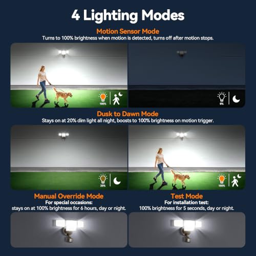 85W 10000LM Motion Sensor Outdoor Lights, 4-Head Super Bright LED Security Light, 5000K Daylight, IP65 Waterproof Hardwired Motion Detector Flood Lights Outdoor for Garage, Yard (Brown)