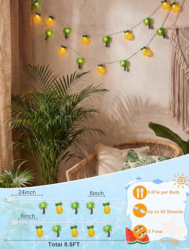Oviejo 8.5FT Tiki Bar String Lights,10 LED Palm Tree Pineapple Decorations Lights,Connectable Summer Fairy Lights for Tiki Bar,Patio,Garden & Party Decor