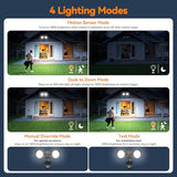 45W 5500LM PIR Motion Sensor Outdoor Lights, Dual Head LED Flood Light, 5000K Daylight, IP65 Waterproof Hardwired Dusk to Dawn Motion Detector Security Light for Outside Garage Yard (Black)