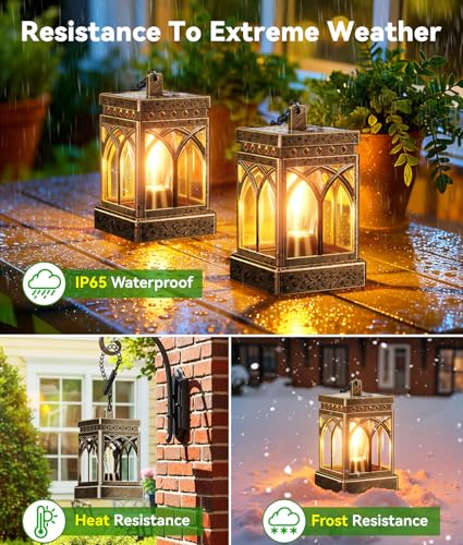 KOOPER 6 Pack Solar Lanterns Outdoor Waterproof, Brighter Hanging Solar Lantern Lights for Outside, Auto ON/Off Lanterns Decorative Outdoor for Garden Table Yard Path Patio Lawn Decor, Gifts (Bronze)