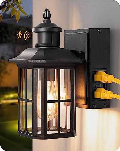 EDISHINE Motion Sensor Dusk to Dawn Outdoor Wall Lights with GFCI Outlet