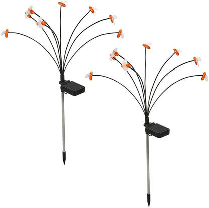 VALICLUD Solar Garden Lights Bee-Shaped 8-led Stake Solar Pathway Lights Swaying Outdoor Decorative for Patio Lawn Yard 2pcs