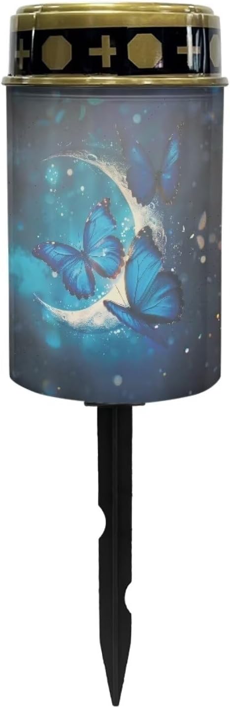 Solar Garden Lights Outdoor Blue Butterflies and Moon Solar Lights Outdoor Solar Lights for Garden Yard Patio Lawn Outdoor Decor, Gifts for Dad,Mother,Grandma