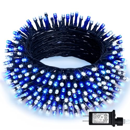 JMEXSUSS 66ft 200 LED Blue and White Christmas Lights, String Light Plug in
