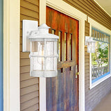 Outdoor Wall Sconces, Outdoor Wall Lights, Exterior Wall Mount Lighting, Modern Wall Light Fixture in White Finish with Seeded Glass for Front Porch, Entryway, Garage, Backyard, 2 Pac